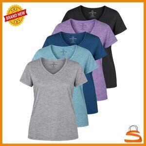 5-Pack Women's Dry Fit V-Neck Workout Tops - Moisture Wicking Athletic Tees